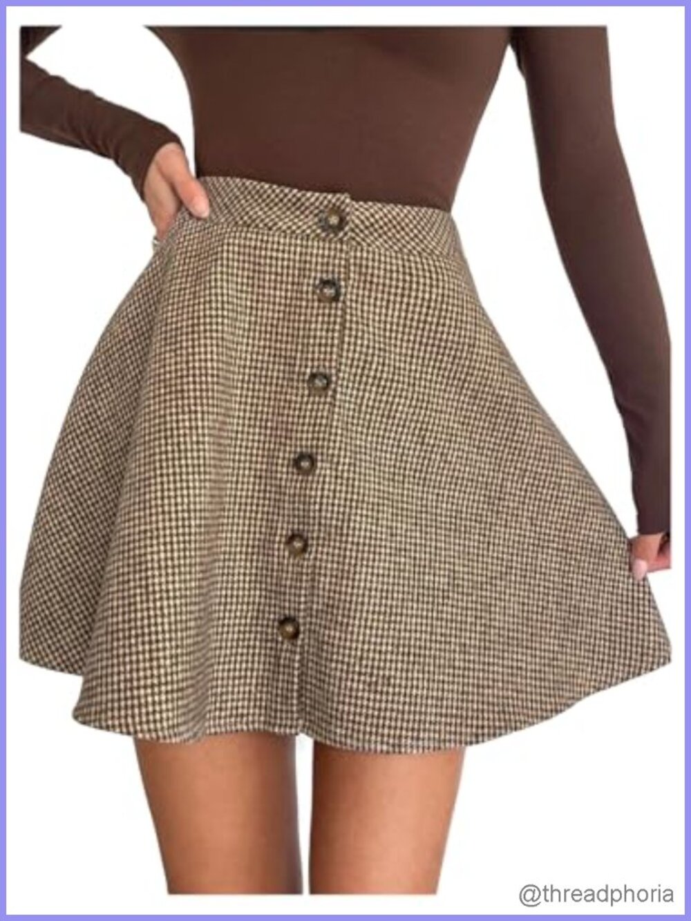 Womens Vintage Plaid High Waisted Button Front Skater Skirt Fall Outfit